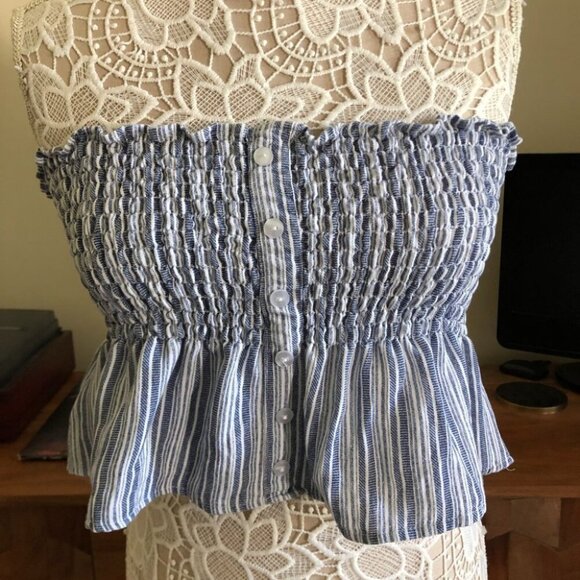 Striped Denim smocked crop top - Picture 1 of 4